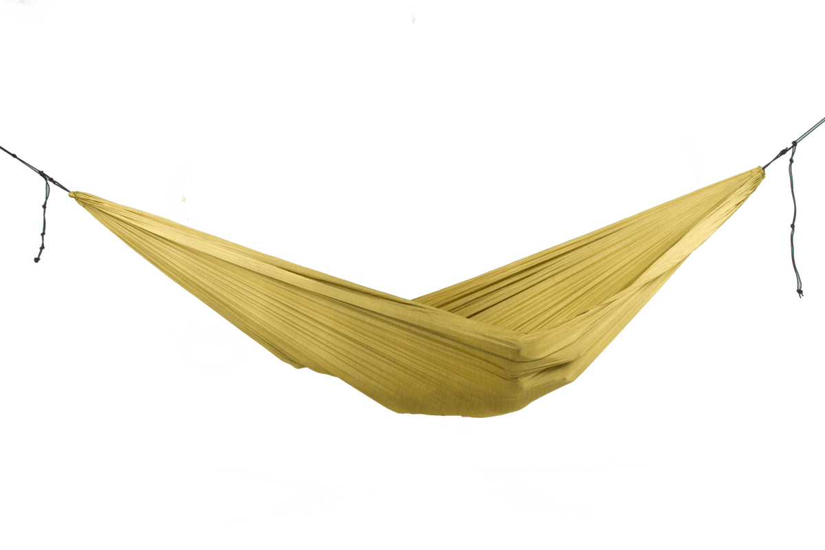 Home Hammock 420 in Sparkling Gold, hung empty, side view