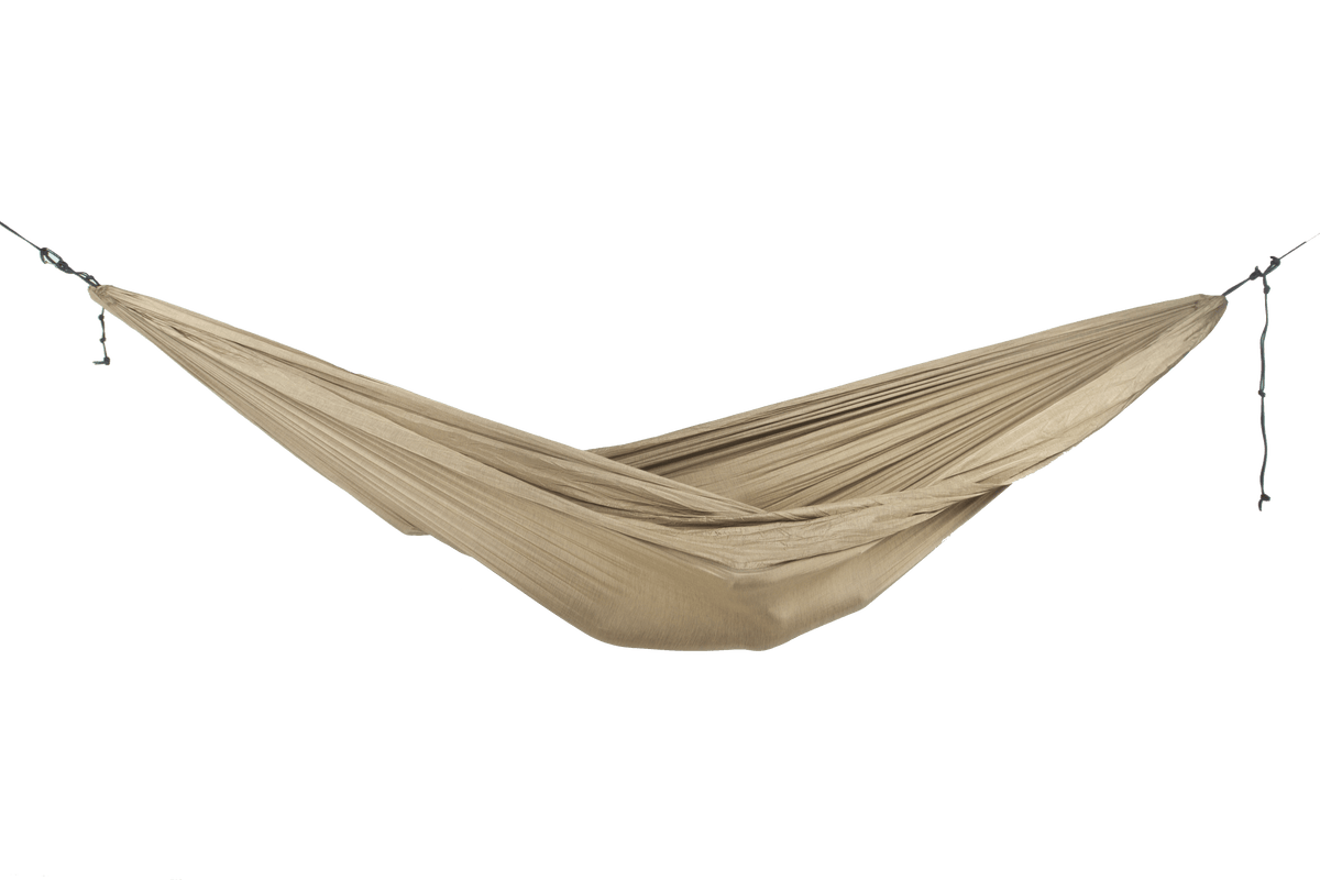 Home Hammock 420 in Natural Beige, hung empty, side view