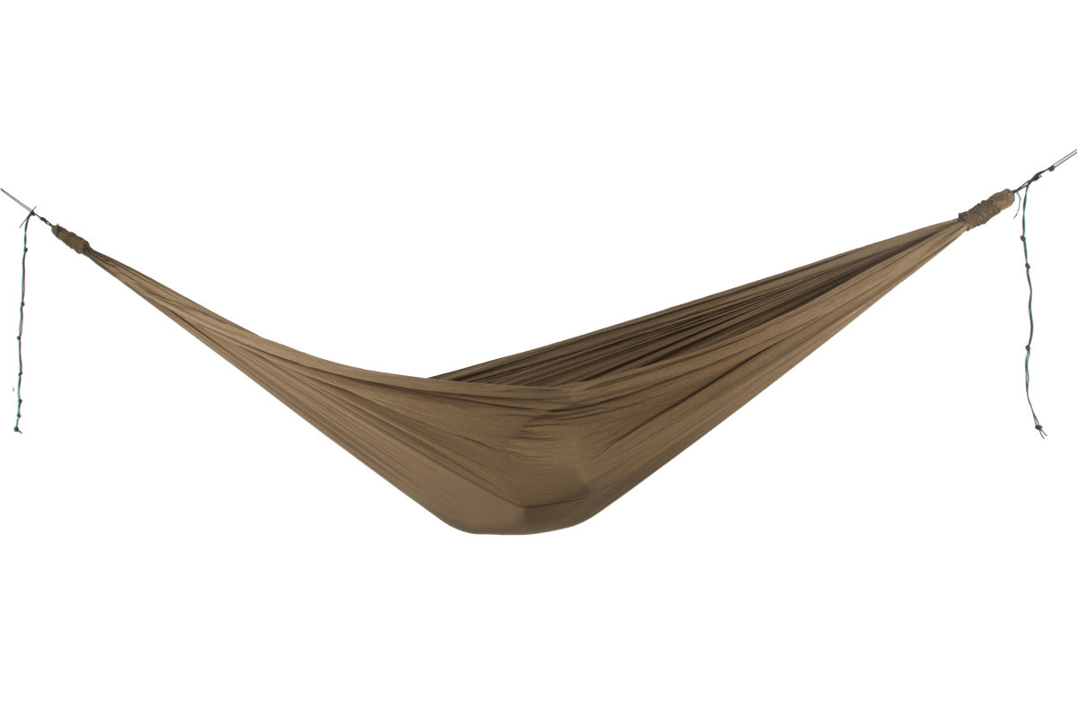Home Hammock 520 in Olive Brown, hung empty, side view