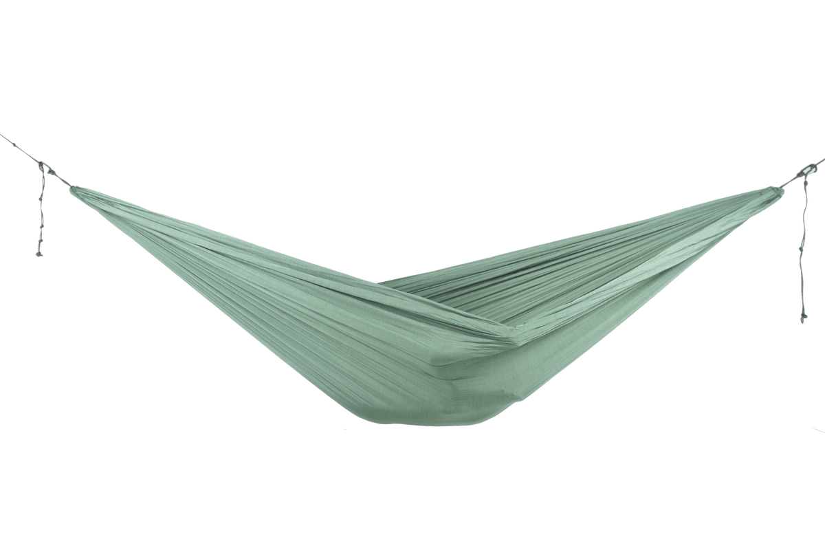 Home Hammock 520 in Sage Green, hung empty, side view