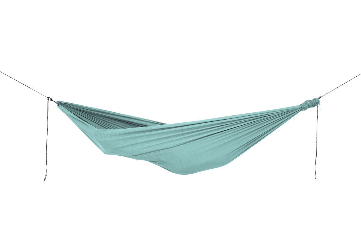 Home Hammock 520 in Ice Blue, hung empty, side view