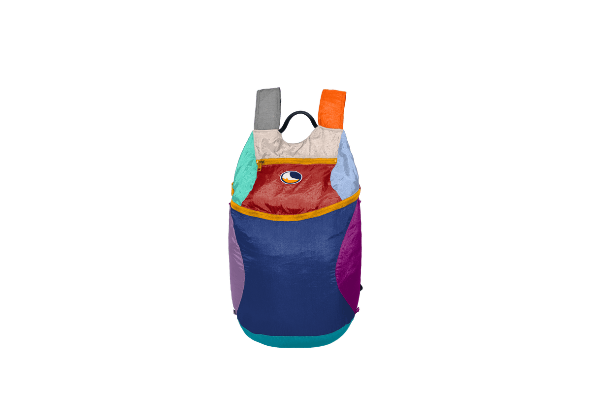 Backpack Plus 25L in a unique multicoloured patchwork, front view
